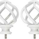 KAMANINA Replacement Finials for 1 or 7/8 Inch Curtain rods, Twisted Cage, M6 Screw Rod Ends, Ivory White, 2pcs