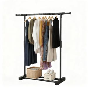 Grukapa Clothes Rack for Hanging Clothes, Metal Portable Garment Rack with Bottom Storage Shelf, Metal Portable Wardrobe Rack for Coats, Jackets, Shirts, Dresses, Black