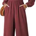 Dokotoo Jumpsuits for Women 2025 Fall Long Sleeves Square Neck Rompers High Waisted Wide Leg Pants Dressy Resort Wear 2025 with Pockets for Party,Red Dahlia Large (Red, L)