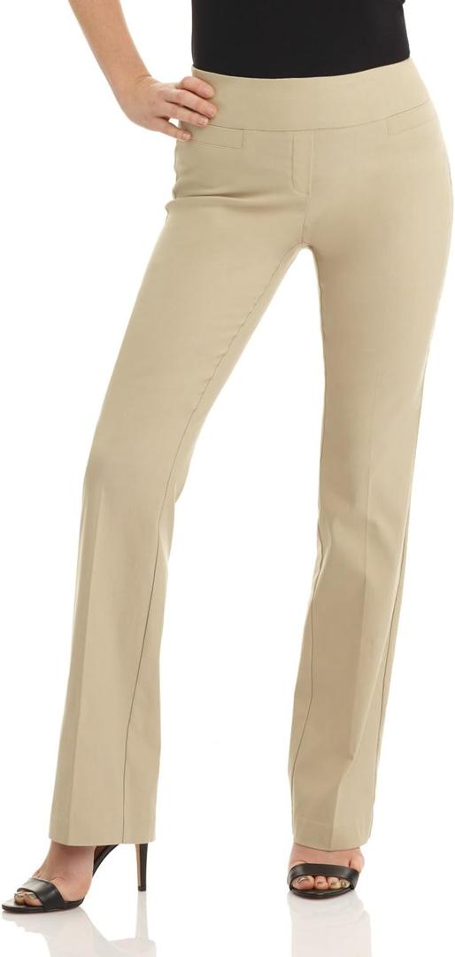 Rekucci Womens Ease into Comfort Stretchy Business Casual Bootcut Pull-On Everyday Office Pant in Regular/Tall/Petite Sizes (Beige)