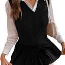 SweatyRocks Women's Sweater Vest V Neck Slim Fit Sleeveless Cable Knit Tops (Medium, Black)