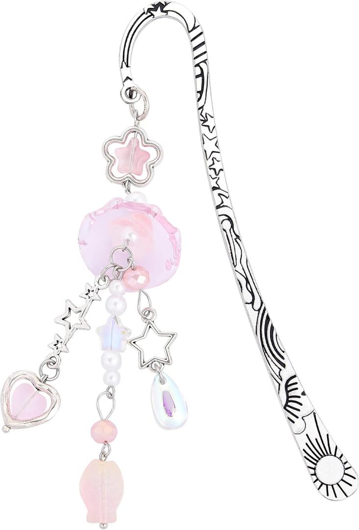 Berirexrion Cute Jellyfishs Metal Bookmark - Charm Pink Book Mark Unique Y2k Beads Aesthetic Page Marker Funny Gift for Reading Lovers Women Girls Booworms Accessories Birthday Student Teachers School
