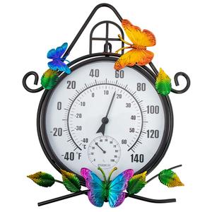 Indoor Outdoor ThermometerLarge Wall-Mounted Thermometer with Humidity, Easy to Read Decorative Outside Thermometer for Patio, Garden, No Require Batteries(Black)