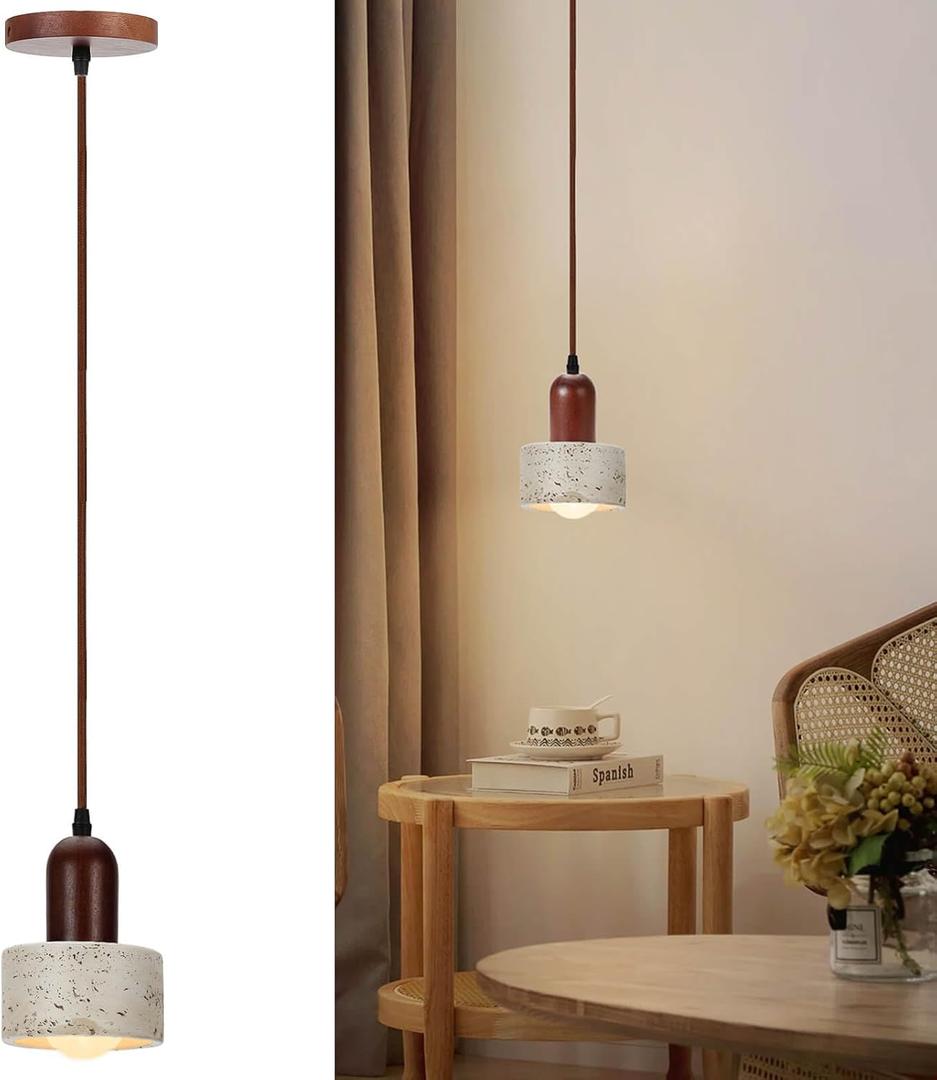 Wabi Sabi Faux Travertine Pendant Light, 4.9" Nordic Japanese Style Hanging Lamp, Modern Mini Ceiling Light Fixture for Kitchen Island, Dining Room, Bedroom, Hallway, 1 Pack (E26 Bulb Not Included) (Cylinder)