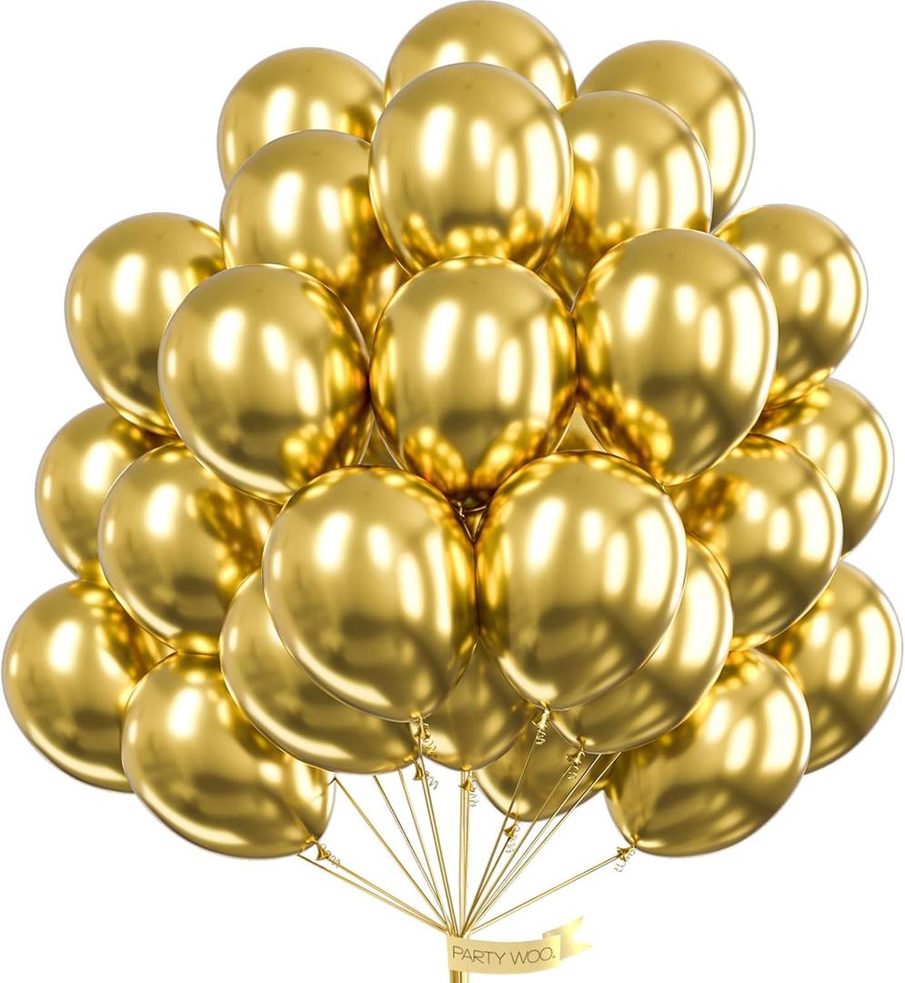 PartyWoo Gold Balloons 50pcs 12 Inch Gold Latex Helium Balloons for Birthday Wedding Anniversary Baby Shower Graduation Bachelorette Retirement Engagement Tea Casino Disco Party Decorations Gold-G101