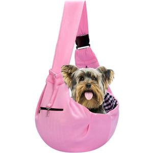 Adjustable Dog Carrier Sling - Hand-Free Dog Carriers for Small Dogs and Cats, Puppy Sling Carrier with Zipper Purse Pocket, Travel Safety Harness, Puppy Essentials (Pink)