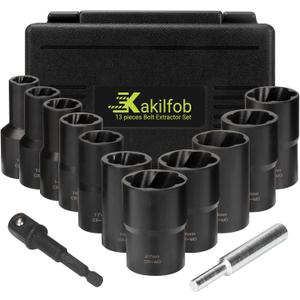 Lug Nut Extractor Twist Socket Set, 13 Pieces Wheel Lock Removal Kit, for Removing Damaged, Frozen, Rusted, Nuts & Screws, Cr-Mo Steel