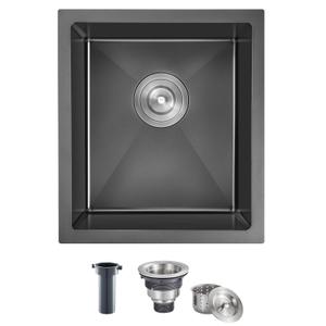 MENATT 15"x17" Undermount Single Bowl Bar Sink 304 Black Stainless Steel