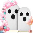 2 Pcs Ghost Arch Backdrop Covers for Halloween Party Decors, 7.2ft and 6ft Double-Sided Backdrop Halloween Party Background with Stretchy Milk Silk for Photo Baby Shower Arch Home Decor