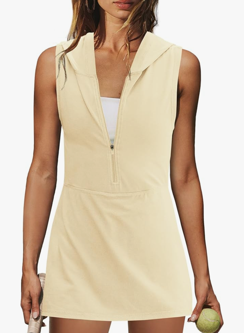 Nirovien Womens Tennis Dress with Shorts Hooded Sleeveless Workout Dress Half Zip Mini Dress with Pocket, Size Large Nirovien Womens Tennis Dress with Shorts Hooded Sleeveless Workout Dress Half Zip Mini Dress with Pocket, Size Large