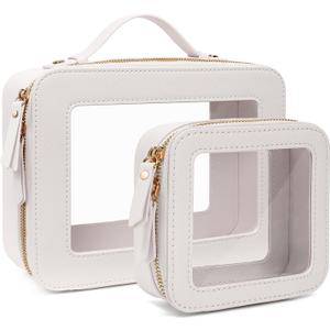 Clear Makeup Bag, Small Makeup Bag TSA Approved Toiletry Bag Cosmetic Travel Bag Cute Makeup Bag Organizer Makeup Case Pouch Car Essentials for Women Men (Mini + XL Luxe)