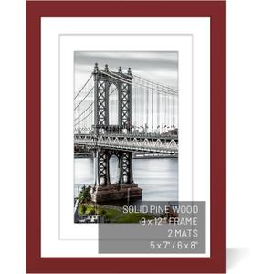 9x12 Solid Wood Picture Frames - 6x8 & 5x7 with or without Mat, Wall Mount or Table Top (Red)
