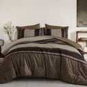 Cottolester Boho Comforter Set King Size,Light Brown Striped Bed in a Bag,7 Piece Plaid Comforter and Sheet Set,Soft Microfiber Complete Bedding Sets