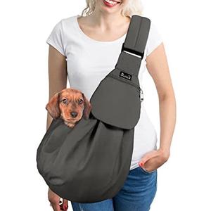 SlowTon Dog Carrier Sling - Thick Padded Shoulder Strap Adjustable Dog Carriers for Small Dogs, Puppy Carrier Purse for Pet Cat with Front Zipper Pocket Safety Belt Machine Washable (Grey, L), For Pets 10-16lbs
