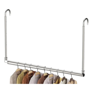 Hanging Closet Rod, Adjustable Height & Width Closet Rods for Hanging Clothes-Closet Extender Hanging Rod Space-Maximizing Design Suitable for Hanging and Drying Clothes, Silver