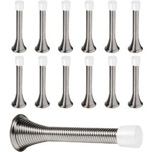 KISEER 10Pack Spring Door Stops 3 1/4 Inch Flexible Heavy Duty Spring Door Stopper with RustProof Screw Rubber Bumper Tips (Satin Nickel)