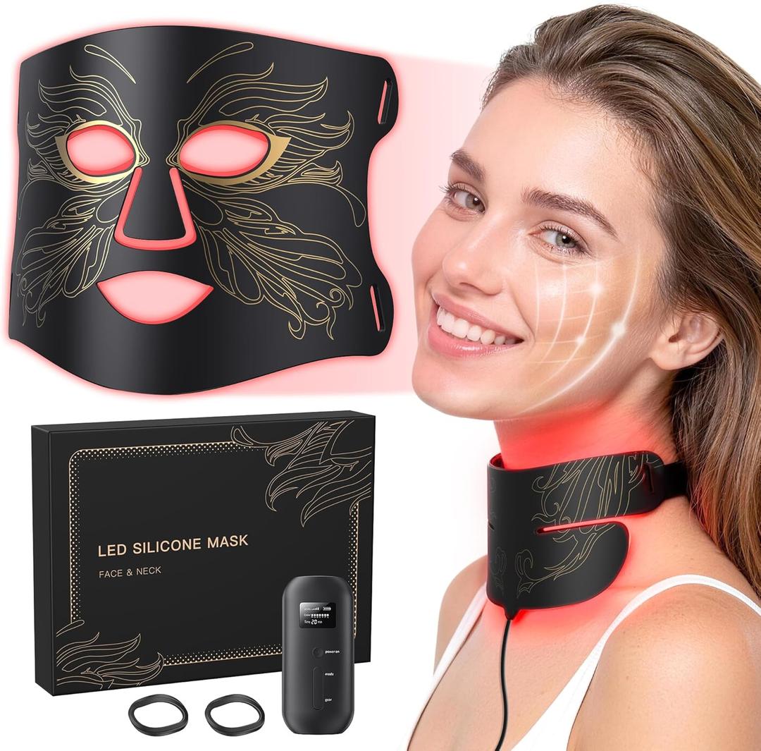 7-in-1 Red Light Therapy for Face & Neck, Skin-Friendly Silicone Red Light Therapy Mask with 324 LEDs, 5 Brightness Levels & 20 Mins Timer, Led Face Mask Light Therapy for Home & Travel