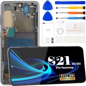 TFT For Samsung Galaxy S21 5G LCD Screen Replacement For Samsung Galaxy S21 4G SM-G991B SM-G991U SM-G991N Display Touch Digitizer Assembly SM-G9910 Repair Parts Kits With Frame(No Fingerprint) (Black)