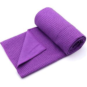 Eunzel Yoga Towel,Hot Yoga Mat Towel with Grip Dots Sweat Absorbent Non-Slip for Hot Yoga, Pilates and Workout 24" x72", Purple