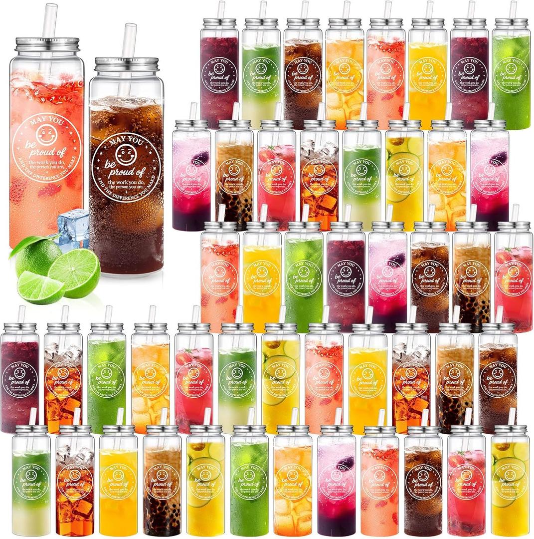 LemonRoad 48 Pcs 17 oz Thank You Plastic Cups Employee Appreciation Gifts for Staff Inspirational Clear Reusable Acrylic Skinny Tumblers with Lid Straw for Women Coworker Teacher (May You Be Proud)