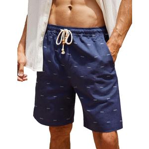 Men's Linen Shorts Casual Elastic Waist Drawstring Summer Beach Shorts L