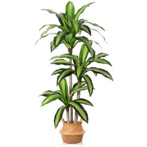Artificial Plants, 5 Ft Dracaena Tree Faux Plants Indoor Outdoor Decor Fake Tree with Woven Seagrass Basket Plants for Home Decor Office Living Room Porch Patio Housewarming