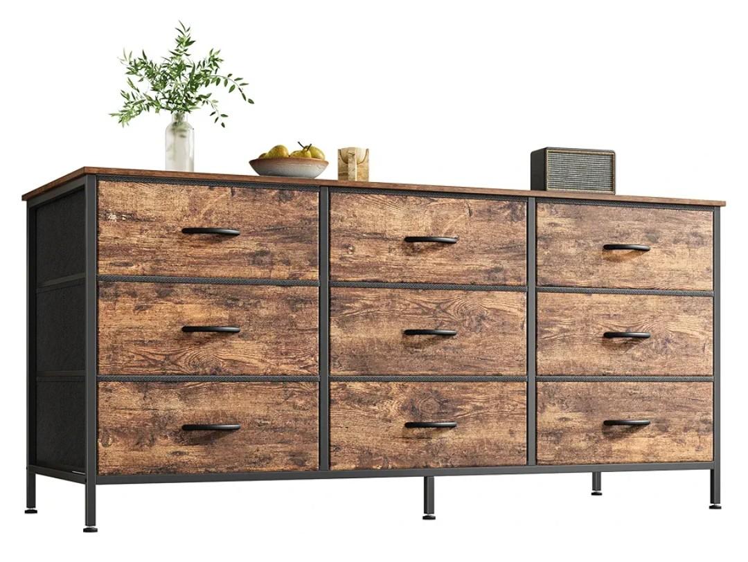 Huuger 9 Drawer Dresser, 47 Inch Dresser TV Stand for 50, 55 Inch TV, Entertainment Center with Drawers, for Bedroom, Closet, Rustic Brown