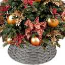 Christmas Tree Collar 23'' D Handmade Artificial Rattan Wicker Tree Collar Basket Christmas Woven Tree Ring Stand Base Cover for Holiday Decoration-Round Gray Brown