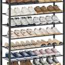 10 Tier Shoe Rack Organizer for 40-50 Pairs, Tall Metal Shoe Storage Shelf with Wood Top, Adjustable Boot Space, Narrow Design for Entryway Closet,Rustic Brown and Black