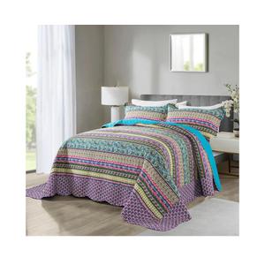 NEWLAKE Cotton Bedspread Quilt Sets - Reversible Patchwork Coverlet Set, Striped Jacquard Pattern