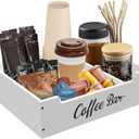 Coffee Pod Bar Station Wooden 14" X 10" X 4" Organizer Box for Countertop, Counter Top Tea Espresso Cup Wood Storage Box, White