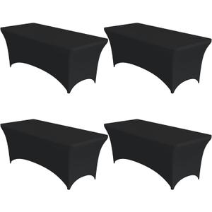 4-Pack Black Spandex Tablecloths  72"x30"x30" Stretch Fitted Table Covers for 6ft Rectangle Folding Tables, Wrinkle-Resistant Tablecloth for Wedding, Banquet & Outdoor Events