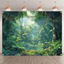 Fabric 8x6ft Jungle Forest Photography Backdrop Rainforest Tropical Natural Scenery River Background Summer Adventure Party Decorations Photo Banner Props