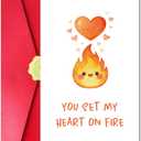 2 x Funny Valentines Day Card for Boyfriend Husband Him, Cute Valentines Day Card with Red Envelope and Sticker for Girlfriend Wife Her, You Set My Heart on Fire (EXP 08/11/26)