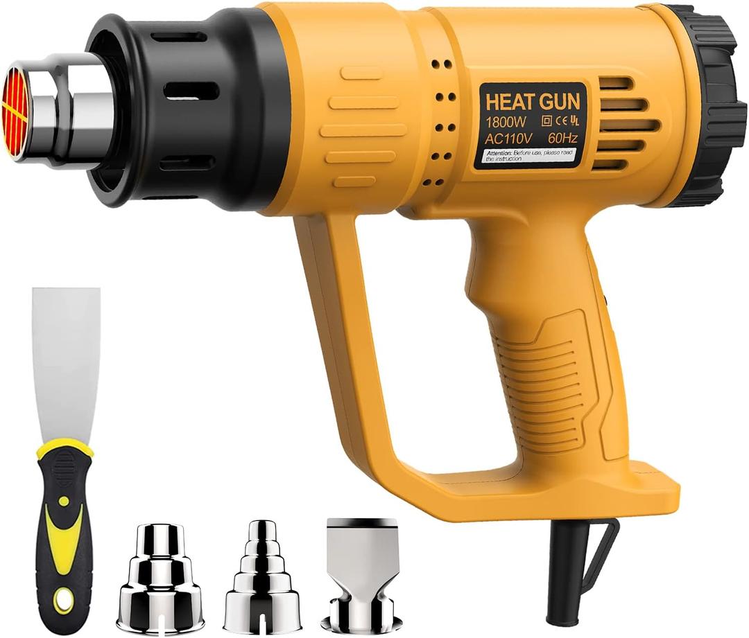 Heat Gun, TGK® HG5100 Dual Temperature Hot air Gun, High And Low Temperature Settings 1112℉/ 662℉ with Overload Protection, 4 Nozzle Attachments for Crafts, Shrink Wrapping/ Tubing/ PVC, Paint Removing