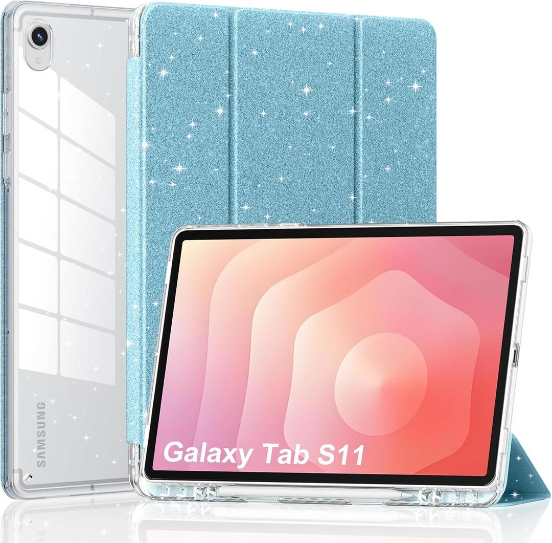 2 x DJ&RPPQ Case for Samsung Galaxy Tab S11 5G 11 Inch 2025 Model (SM-X730/X736B) with Pencil Holder-[Auto Wake/Sleep] Dual Angle Lightweight Trifold Stand Slim Folding Stand Cover - Blue