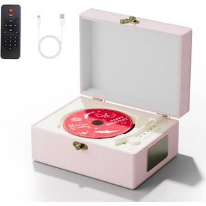 Yintiny Time Music Box CD Player with Speakers; Bluetooth Transmitter; Festival Gift; BGM Player for Home Decor (Pink)