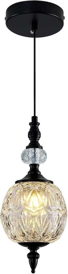 Vintage Glass Pendant Light Farmhouse Black Chandelier 4.72" Mini Adjustable Hanging Ceiling Light Fixture for Kitchen Island Dining Room Bedroom Foyer Entryway