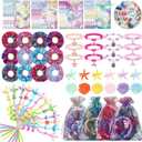 120 Pcs Mermaid Party Supplies 12 Mermaid Tail Straws 12 Bracelets 12 Gift Bags 12 Hair Scrunchies 12 Shell Hair Clips and 60 Beach Stickers for Birthday Decor, Piata Supplies