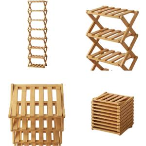 No Assembly Shoe Organizer, Foldable Bamboo Shoe Rack, 9-Tier Space-Saving Free Standing Shoe Storage Shelf for Entryway,Hallway, Closet, Natural Bamboo Finish (Bamboo, 9)