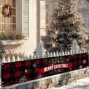 HOMETITUTE Merry Christmas Banner Red Black Plaid Holiday Snowflake 118x20 inch christmas hanging banner Rustic Porch Fence Wall Decoration outdoor christmas banner for yard Party Backdrop