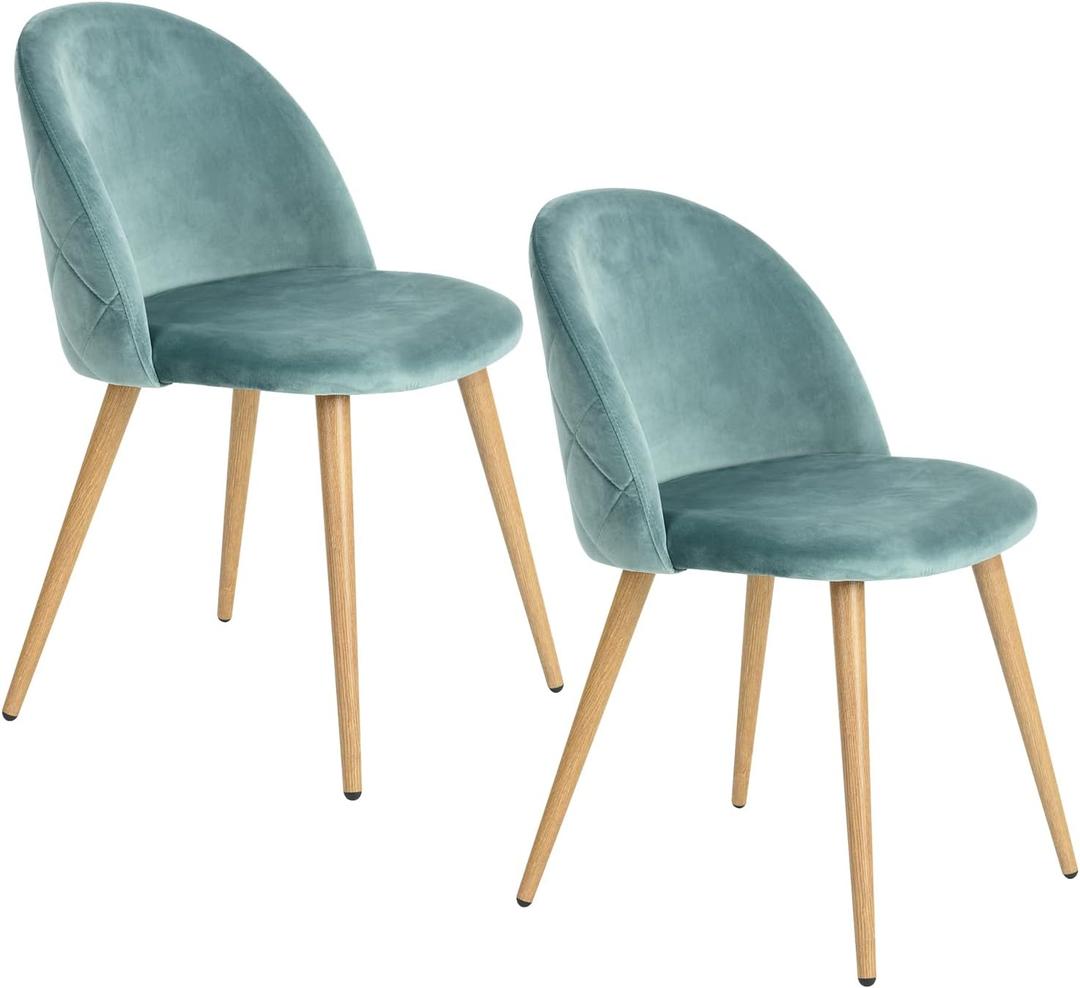FurnitureR Upholstered Velvet Dining Chair Mid Back Armless with Wood Legs for Home Kitchen Bedroom Living Room, Set of 2, Aqua
