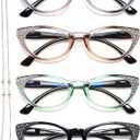 EYEURL Cat Eye Reading Glasses for Women, Blue Light Blocking 4 Pack Ladies Fashion Readers, Anti Glare Eyeglasses with Flexible Spring Hinges 2.00
