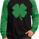 Arvilhill Mens St Patrick's Day Sweatshirts Raglan Soft Charm Shamrock Irish Long Sleeve Pullover (3XL) (Green Black - Clover)