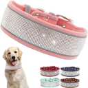 Pink Rhinestone Dog Collar for Small Dogs, Pretty Glitter Bling Dog Collar Diamond Sparkle Crystal Fancy Soft Pet Girl Dog Collars for Small Medium Large Female Dogs, S Wide 1.6-inch