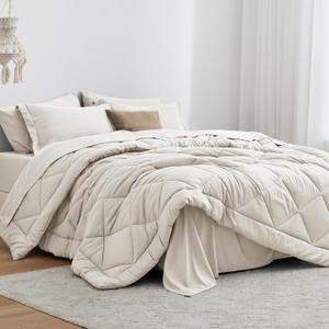 Love's cabin Queen Comforter Set Off White, 7 Pieces Queen Bed in a Bag, All Season Bedding Sets with 1 Comforter, 1 Flat Sheet, 1 Fitted Sheet, 2 Pillowcase and 2 Pillow Sham | Soft, Breathable, Lightweight, Comfortable
