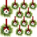 12 Christmas Kitchen Cabinet Wreaths with Velvet Ribbon Bell Mini Christmas Hanging Cabinet Doors Wreath Decorative for Farmhouse Kitchen Window Holiday (Red)