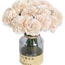 ICBOX Champagne Carnation Artificial Flowers 15pcs Fake Carnation Champagne Silk Flowers with Stems for Home Decor Wedding Bridal Bouquet Anniversary Birthday Floral Arrangements (Champagne