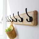 Dseap Coat Rack Wall: 24" Long, Patented, Heavy-Duty, 6-Double-Hooks Wooden Wall Mounted Coat Rack Coat Hanger Hook Rail for Winter Coats Hat Jacket Clothing, Light Brown