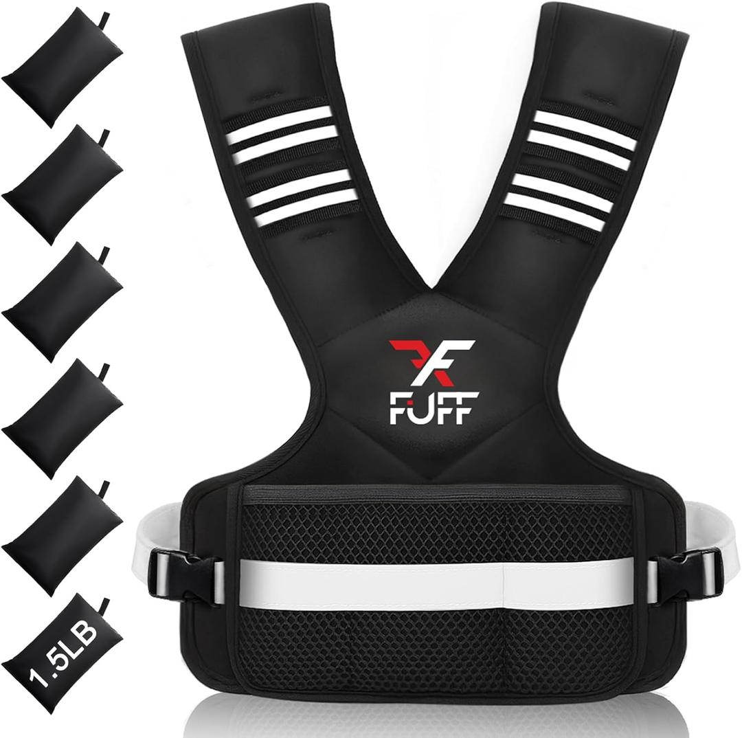 FUFF Adjustable Weighted Vest for Women & Men, 11-20lb Vest with 6 Ironsand Weights for Strength Training, Weight Vest with Reflective Strip for Running Walking Exercise Workout